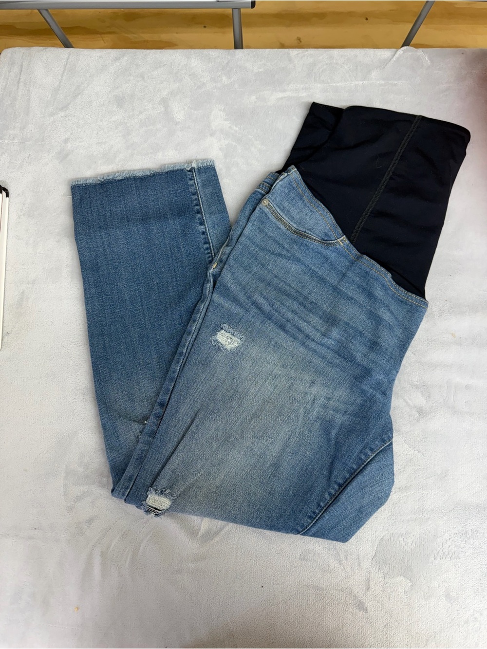 Maternity Stretch Denim Jeans in Light Blue with Black Panel